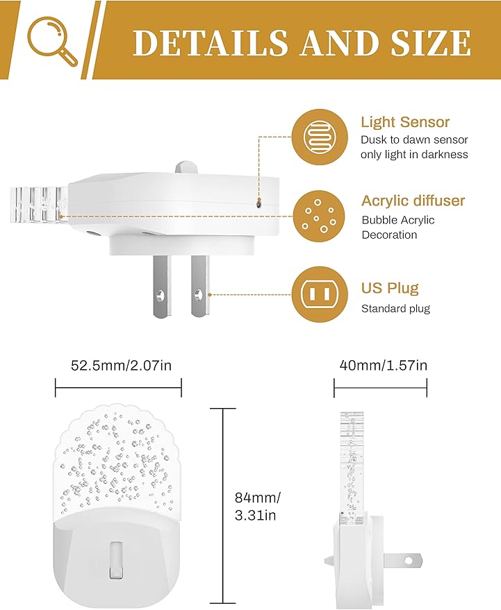 DORESshop LED Night Light, Baby Night Lights [2 Pack], Plug in Night Light with Auto Dusk to Dawn Sensor, Adjustable Brightness NightLight for Kids, Bathroom, Bedroom, Nursery Room, Soft White 3000k