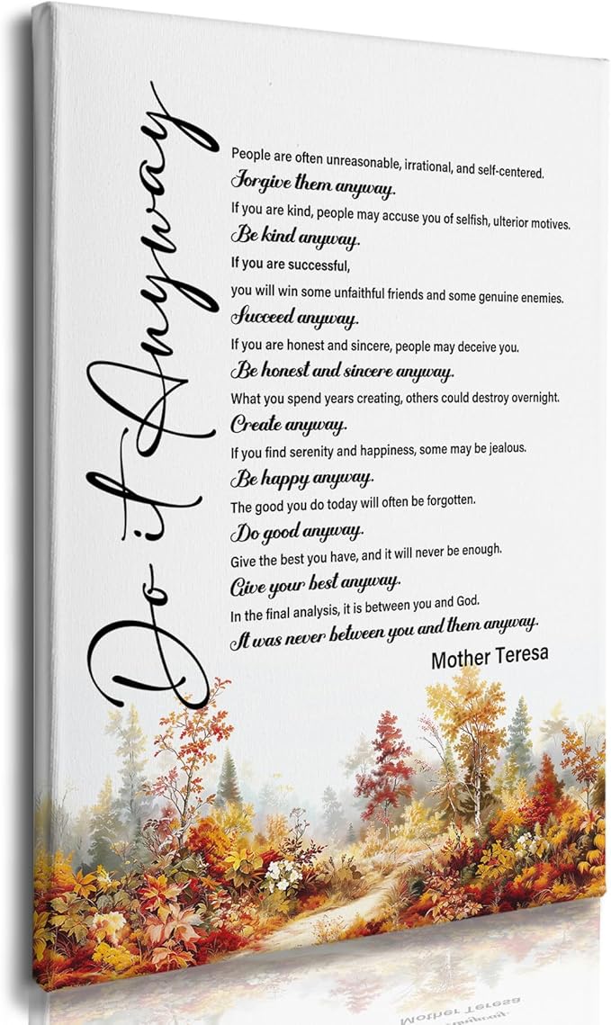 Nitelat Do It Anyway Inspirational Fall Wall Art, Mother Teresa Quotes Inspirational Autumn Canvas Wall Art Decor for Home Bedroom Office, Motivational Canvas Pictures for Wall Decor, 11x15 Inch