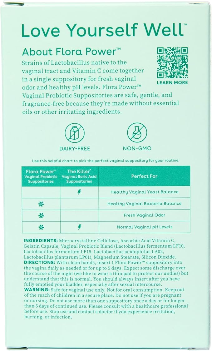 Love Wellness Flora Power | Vaginal Probiotic Suppositories with Vitamin C | Supports pH Balance & Vaginal Health | Fragrance-Free, Non-GMO & Paraben-Free | 10 Count