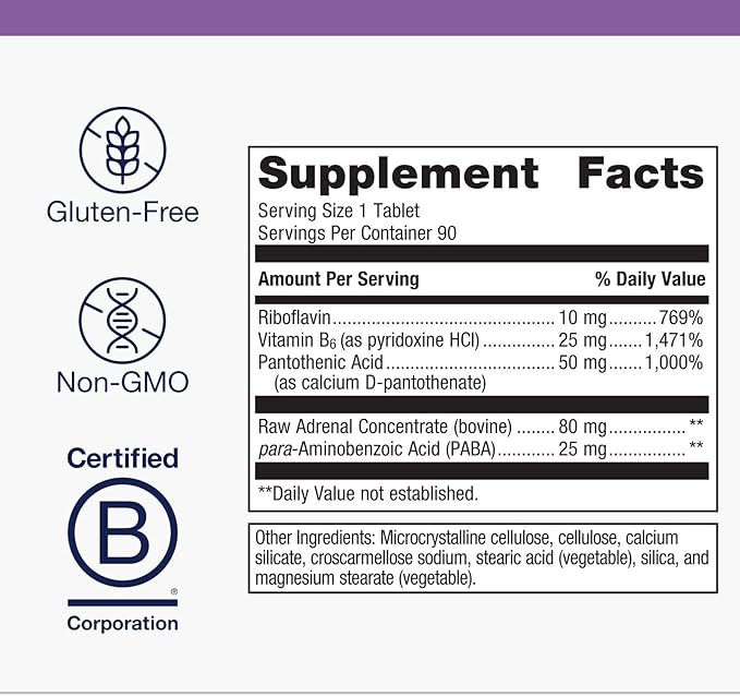 Metagenics Adrenogen - Adrenal Health Support - Raw Adrenal Complex - Aid in Hormone Balance* - with B Vitamins & PABA - Guaranteed Raw - Non-GMO - Gluten-Free - 90 Tablets