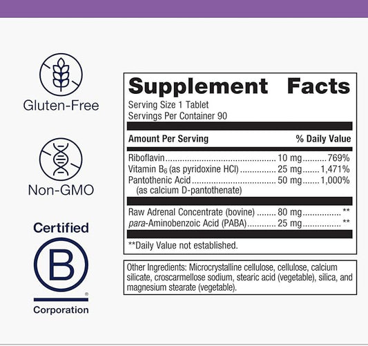 Metagenics Adrenogen - Adrenal Health Support - Raw Adrenal Complex - Aid in Hormone Balance* - with B Vitamins & PABA - Guaranteed Raw - Non-GMO - Gluten-Free - 90 Tablets