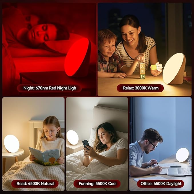 670nm Red Light Therapy & 10,000 Lux Sun Lamp – Dual Sleep Aid and Night Light for Adults & Kids, Supports Deep Relaxation and Better Sleep