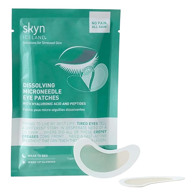 Skyn ICELAND Dissolving Microneedle Under Eye Patches with 39% Hyaluronic Acid and Peptides, No Slip Overnight Eye Mask for Fine Lines, Wrinkles and Firming, Vegan, All Skin Types, 1 Pair