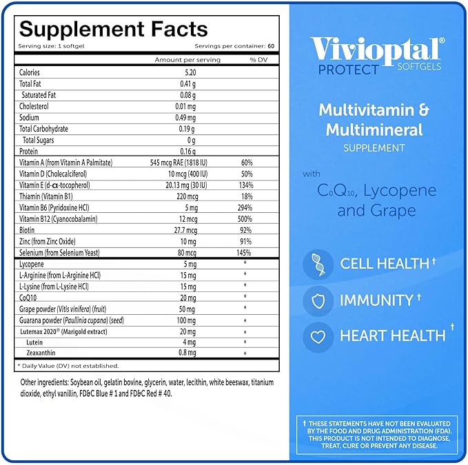 Vivioptal Men, 60 Capsules, CoQ10, Lycopene & Resveratrol, Multivitamin & Multimineral, Gluten Free, German Formula