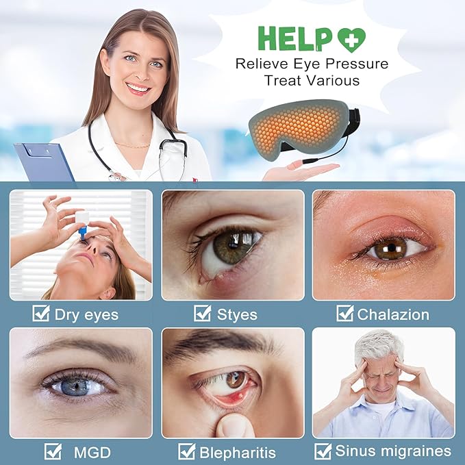 Heated Eye Mask for Dry Eyes USB Electric Warm Eye Compress Heat Eye Masks with Temperature&Timer Control, Eye Heating Pad for Dry Eyes, Stye Treatment, Chalazion, Blepharitis, MGD, Puffy