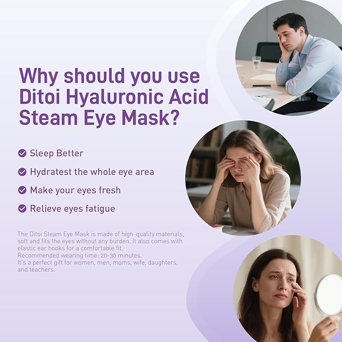 Eye Mask, Rich Hyaluronic Acid Heated Eye Masks for Sleep,Disposable SPA Warm Eye Compress for Dry Eyes,Dark Circles,Puffiness,Self Care,Travel Essentials 20 Packs (Lavender)
