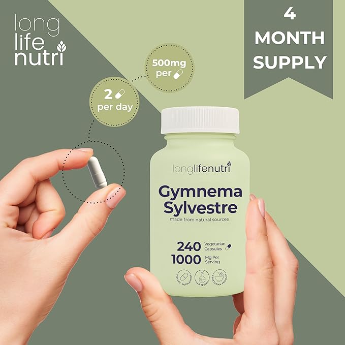 Gymnema Sylvestre 1000mg - Organic 20:1 Leaf Extract, 240 Vegetarian Capsules, 4-Month Supply, Herbal Supplement for Gut Health, GMP Certified, Made in USA