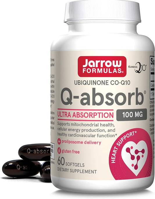 Jarrow Formulas Q-absorb Ubiquinone Co-Q10 100 mg, Dietary Supplement, Antioxidant Support for Mitochondrial Health, Cellular Energy Production and Cardiovascular Health, 60 Softgels, 60 Day Supply