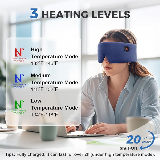 Heated Eye Mask, Cordless Warm Eye Compress for Dry Eyes MGD Stye Blephartitis, 2500mAh Electric Eye Heating Pad for Travel, Gifts for Men Women (Navy Blue)