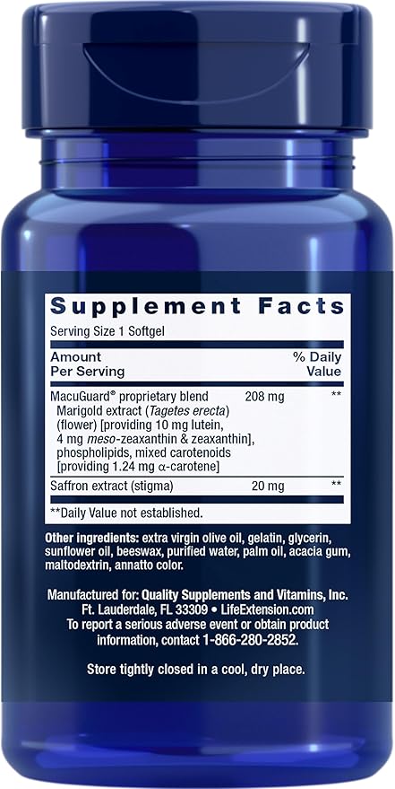 Life Extension MacuGuard Ocular Support with Saffron – Eye Health Supplement for Healthy Vision – with Lutein, Meso-zeaxanthin, zeaxanthin, Saffron – Gluten-Free, Non-GMO – 60 softgels