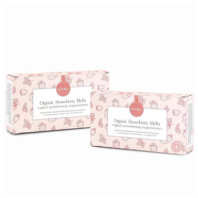 Femallay Organic Vaginal Moisturizing Suppository Melts - 100% Natural Suppositories for Vaginal Odor and Dryness Relief, Ultra-Hydrating Fast-Acting Comfort (Strawberry- 2 Pack)