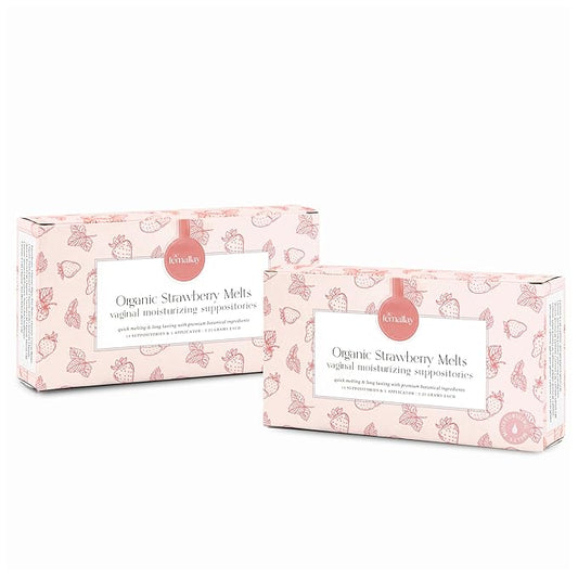 Femallay Organic Vaginal Moisturizing Suppository Melts - 100% Natural Suppositories for Vaginal Odor and Dryness Relief, Ultra-Hydrating Fast-Acting Comfort (Strawberry- 2 Pack)