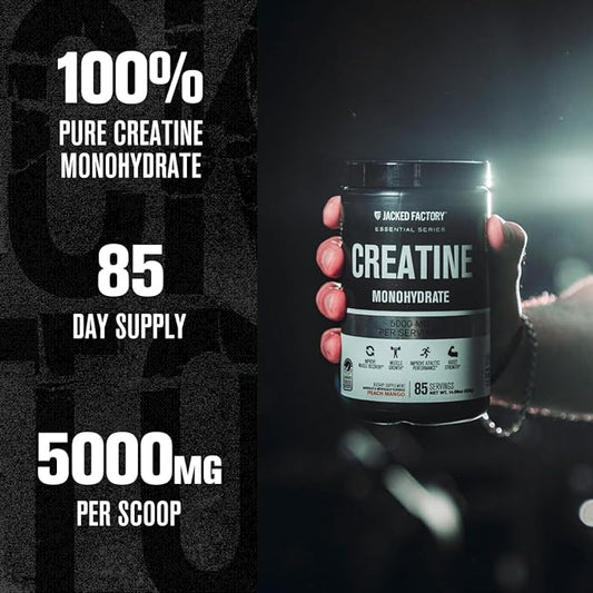 Jacked Factory Flavored Creatine Monohydrate Powder 425g - Creatine Supplement for Muscle Growth, Increased Strength, Enhanced Energy, & Improved Athletic Performance - 85 Servings, Peach Mango