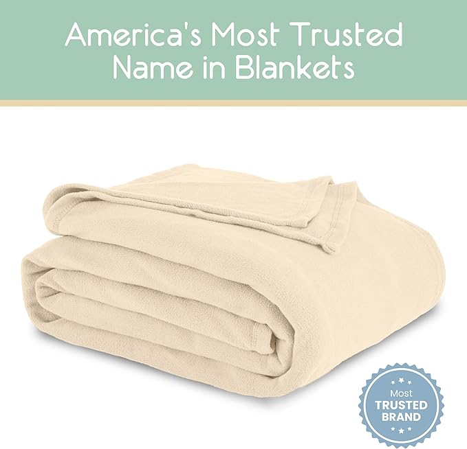 Full/Queen Size Microfleece Blanket | Fleece Bed Blanket | All-Season Comfort| Supersoft Lightweight Throw Blanket | Plush Throw Blanket for Bed Couch or Sofa | Travel Blanket | Pet-Friendly | Ivory