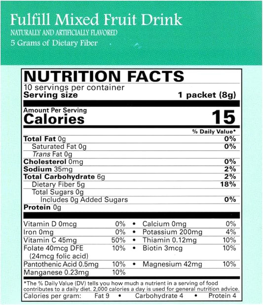 Nutmeg State Nutrition – Fulfill High Fiber Drink Mix, Low Calorie, Fat Free, Sugar Free, Naturally Flavored, Ideal Protein Compatible, Aspartame Free, 10 Servings Per Box (Mixed Fruit)