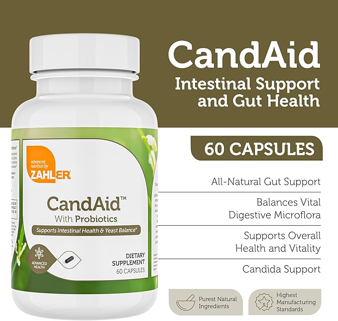 Zahler - CandAid Cleanse Digestive Health Supplement with Probiotics for Women & Men - Daily Adults, Men & Women Probiotic for Gut Health & Overgrowth - Kosher (60 Capsules)