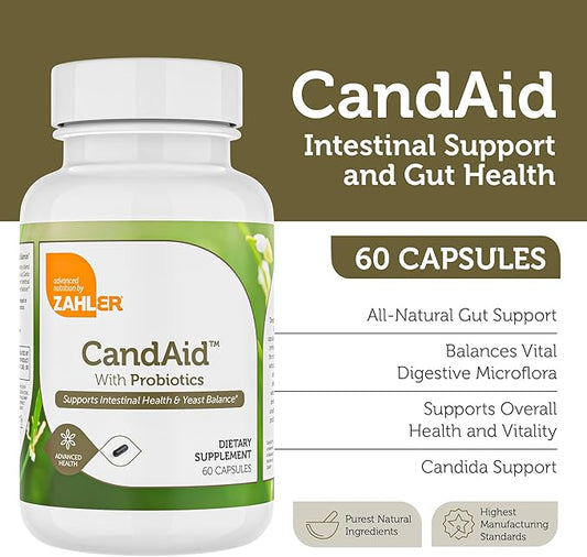 Zahler - CandAid Cleanse Digestive Health Supplement with Probiotics for Women & Men - Daily Adults, Men & Women Probiotic for Gut Health & Overgrowth - Kosher (60 Capsules)