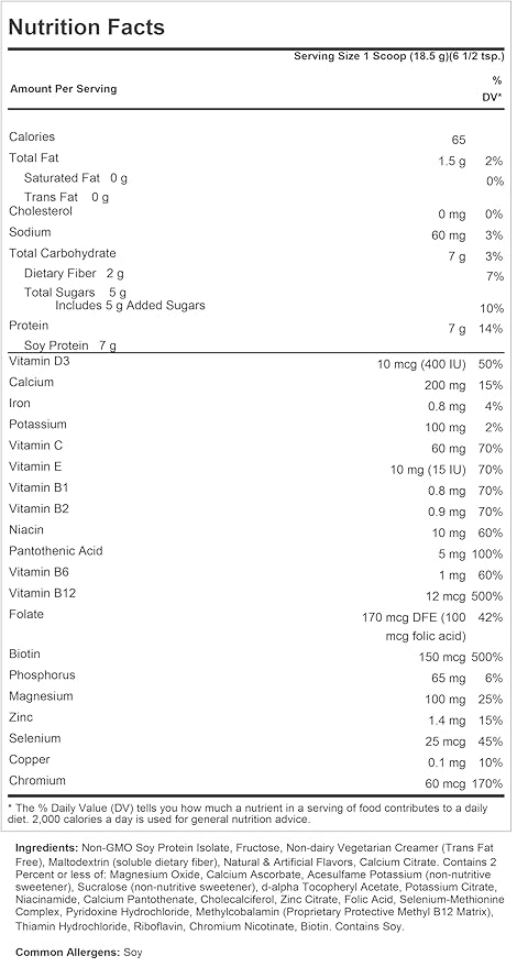 ANDREW LESSMAN Secure Soy Complete Meal Replacement - Piña Colada 60 Servings - Only 65 Calories, 7g Non-GMO Soy Protein, Vitamins and Minerals, Low-Fat, Nutritious and Delicious, Mixes Instantly