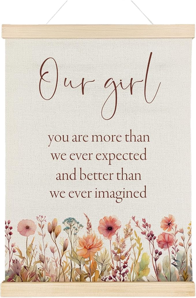 Nrleey Girl Nursery Wall Decor with Wooden Poster Hanger - Baby Girls Room Decor, Our Girl Inspirational Wall Art Posters for Toddler Little Girls Room Bedroom Playroom,12x16 Inch