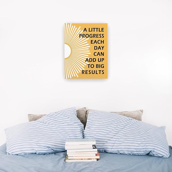 Pugwak Positive Affirmations Wall Decor Canvas Prints - Motivational Framed Canvas Sun Inspirational Orange Wall Art Painting Artwork for Therapy Office Nursery Bedroom Decor Print 11×14 Inch