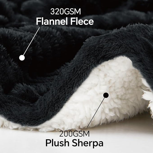 INFIIXSO Sherpa Fleece Queen Size Blanket - Super Soft & Warm Striped Fleece, Cozy Plush Fluffy Large Bed Blanket All Season Use (Black, 90x90 Inches)