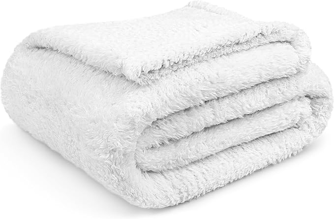 PAVILIA Sherpa Throw Blanket for Couch Sofa, White Fluffy Warm Plush Blanket for Bed, Cozy Super Soft Lightweight Throw, Fuzzy Decorative Blanket, All Season Home, 50x60