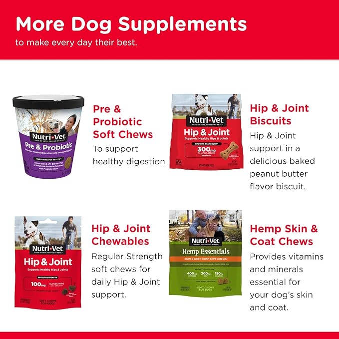 Nutri-Vet Hip & Joint Chewable Dog Supplements - Formulated with Glucosamine & Chondroitin for Dogs - 90 Count