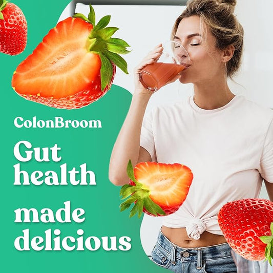 ColonBroom Psyllium Husk Powder (Strawberry) - Colon Cleanse for Bloating Relief & Gut Health - Colon Broom Fiber Powder Drink - Vegan, Gluten Free, Non-GMO Fiber Powder Supplement, 100 Servings