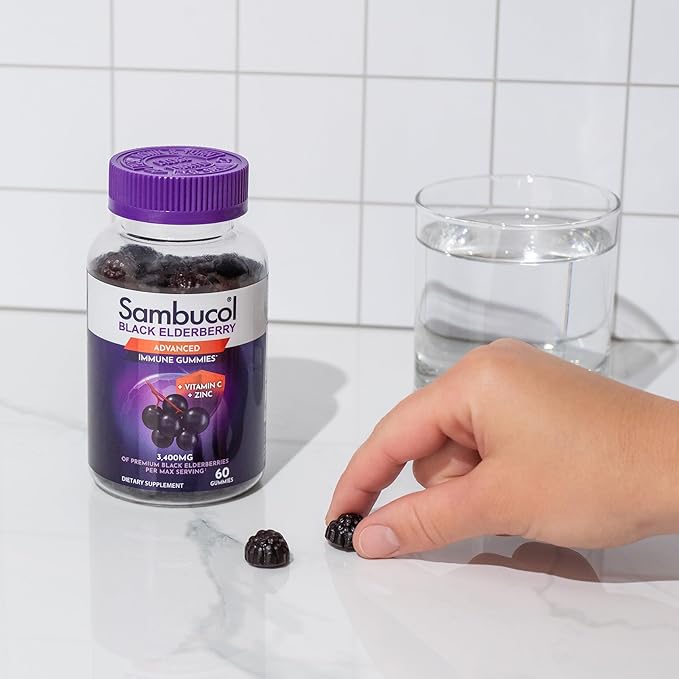 Sambucol Black Elderberry Gummies with Vitamin C & Zinc - Sambucus Elderberry Gummies for Immune Support, High Antioxidants, Gluten Free, Vegan, Elderberry with Zinc & Vitamin C for Adults - 60 Count