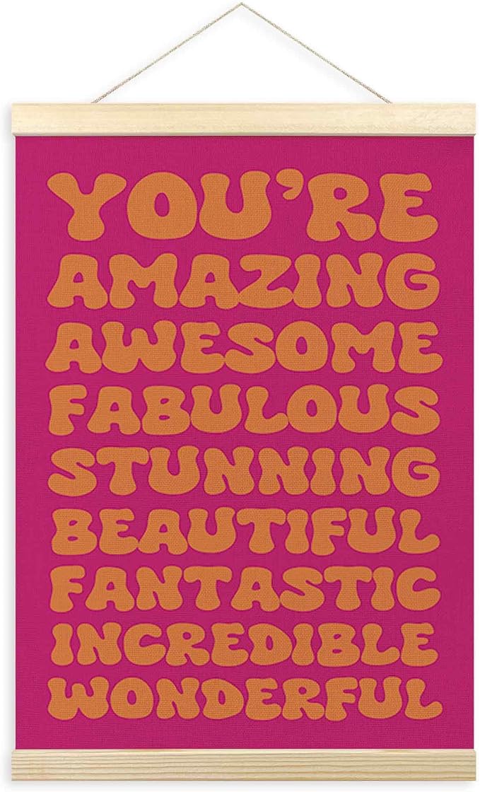 Orange and Pink Retro Inspirational Poster Hanger Frame, Hot Pink Trendy Funky Motivational Hanging Wall Art Decor for College Teen Girls Dorm Room Bedroom, Girly Prints Pictures, 12x16