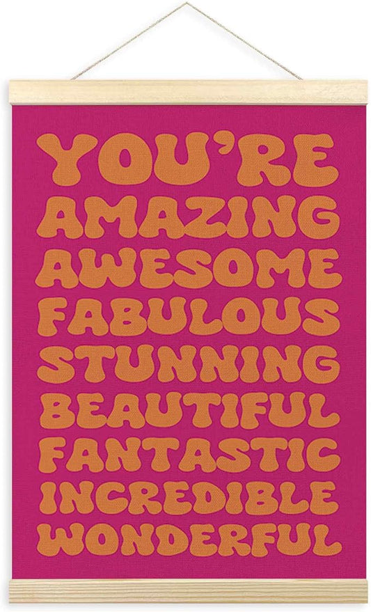 Orange and Pink Retro Inspirational Poster Hanger Frame, Hot Pink Trendy Funky Motivational Hanging Wall Art Decor for College Teen Girls Dorm Room Bedroom, Girly Prints Pictures, 12x16