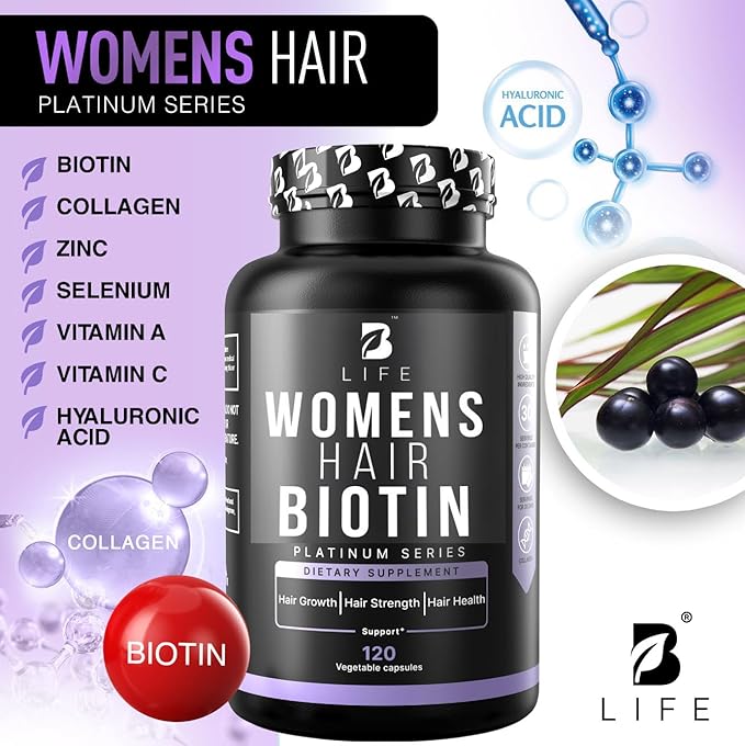 Hair Vitamins for Hair Loss for Women – Biotin for Hair Growth – Hair Loss Treatments for Women – Healthy Hair Skin and Nails –120 Capsules – 30 Servings