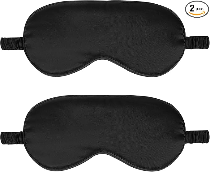 2Pack Silk Sleep Mask,Eye Mask for Sleeping,Elastic Blackout Eye Mask & Blindfold for Full Night's Sleep,Travel and Nap(Black)