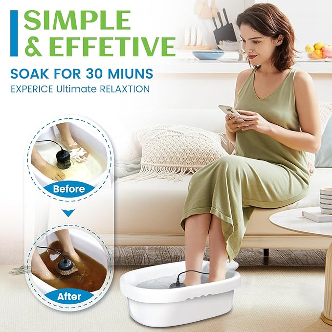Ionic Foot Detox Machine Ion Detox Foot Bath, Portable Ionic Cleanse Bath with 2 Foot Files, 100 Liners, 2 Arrays