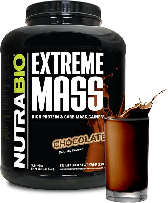 NutraBio Extreme Mass Gainer Protein Powder, 53G Protein, Clean Weight Gainer, Increase Muscle Mass, Full Spectrum Amino Acid - Chocolate, 6 Pound