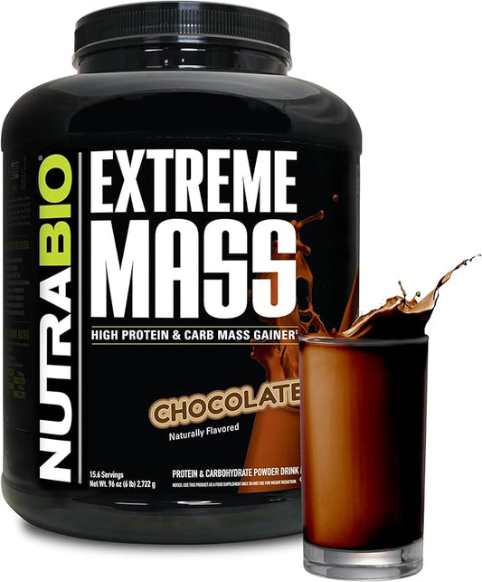 NutraBio Extreme Mass Gainer Protein Powder, 53G Protein, Clean Weight Gainer, Increase Muscle Mass, Full Spectrum Amino Acid - Chocolate, 6 Pound