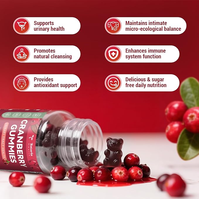 2 Pack Vegan Cranberry Gummies with D-Mannose, Probiotic & Vitamin C & Uva Ursi - Women Urinary Tract Health & Immune Support -Suger Free Cranberry Supplements for Women - 120 Count