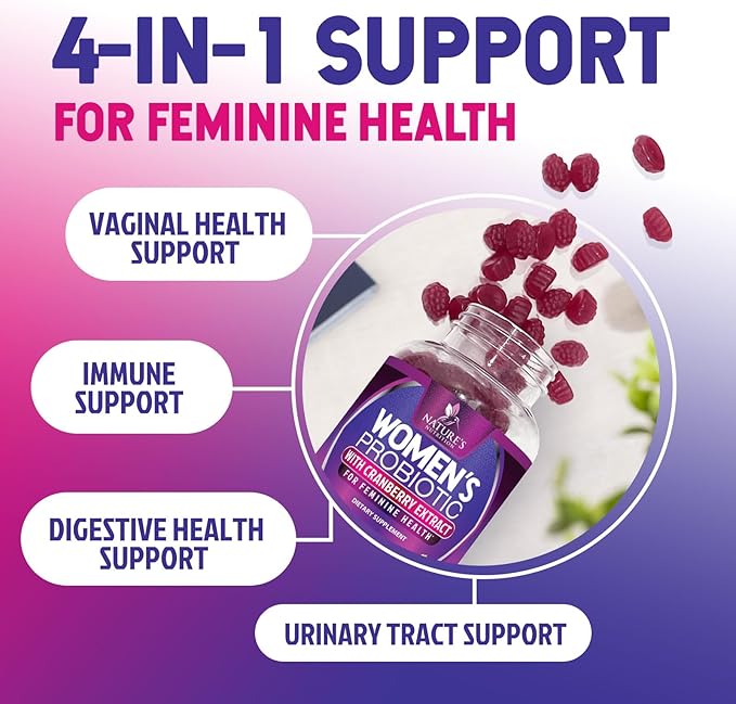 Probiotics for Women Gummies with Cranberry - 6 Premium Strains for PH Balance, Digestive Health, Vaginal & Immune Support, 3 Billion CFU, Women's Probiotic Gummy for Feminine Health - 120 Gummies