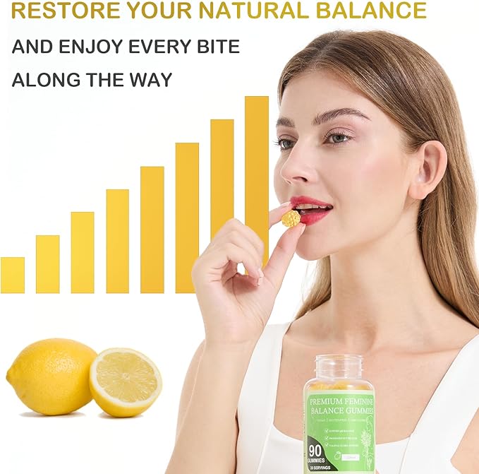 MATOP Premium Feminine Balance Gummies for Women - pH Balance Vaginal Probiotic Lemon Gummy Vegan Gluten-Free Wellness 90 Gummies - 30 Servings
