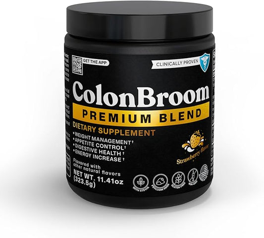 ColonBroom Premium Powder Supplement (Strawberry) - Colon Broom Psyllium Husk Fiber Powder Drink - Gluten Free, Non-GMO Colon Cleanse for Bloating Relief & Gut Health, 50 Servings