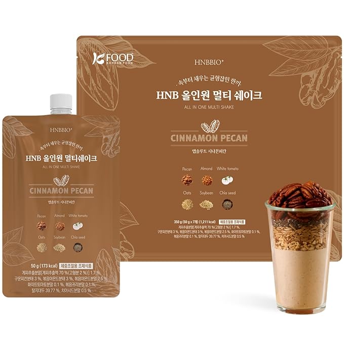Korean Food All-In-One Multi Shake Cinnamon Pecan(50g*7 Packs) Dietary Fiber, Essential Amino Acids, Vitamins, 7-Day Convenient Individual Packs (12.35 oz)