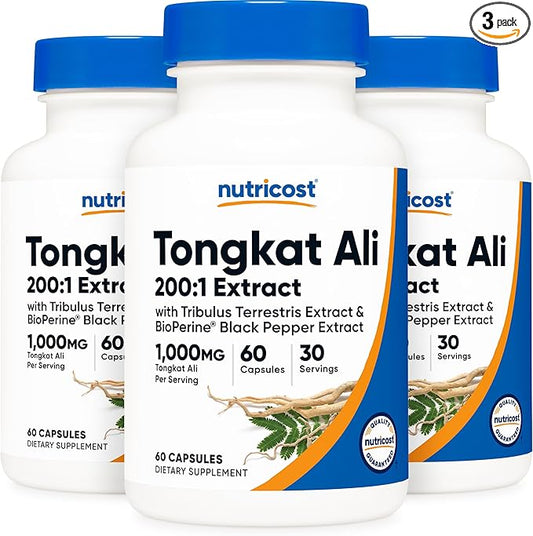Nutricost Tongkat Ali 1,000mg, 60 Caps (3 Bottles) - 30 Servings, Veggie Caps, Non-GMO, Gluten Free, Potent Extract