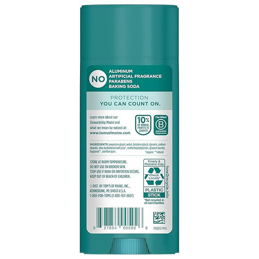 Tom’s of Maine Clean Coast Aluminum Free Natural Deodorant For Women & Men | Goes on Clear | Odor & Wetness Protection | Naturally Derived and Moisture-Locking Ingredients | 3.25 oz (2 Pack)