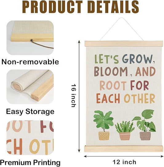 Nrleey Positive Affirmations Wall Decor with Wooden Poster Hanger - Boho Classroom Decor, Lets Grow Bloom Motivational Wall Art Posters for Classroom Playroom Homeschool, 12x16 Inch