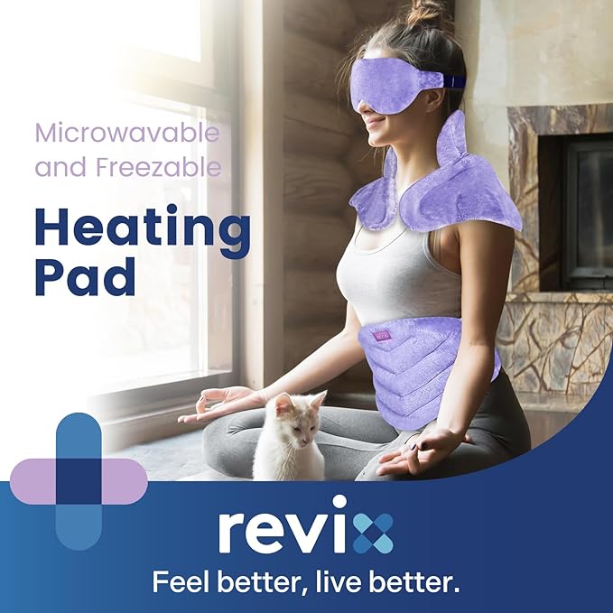 REVIX Microwave Heating Pads for Back, Heated Neck Shoulder Wrap Microwavable with Moist Heat, Heated Eye Mask, Warm Compress, Neck & Shoulders and Back, Set of 3