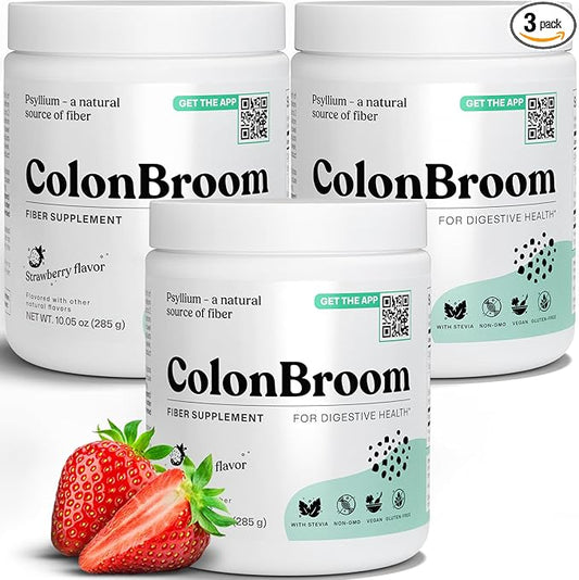 ColonBroom Psyllium Husk Powders (Strawberry, 150 Servings) - Colon Cleanse for Bloating Relief & Gut Health - Colon Broom Fiber Powder Drink - Vegan, Gluten Free, Non-GMO Fiber Powder Supplement