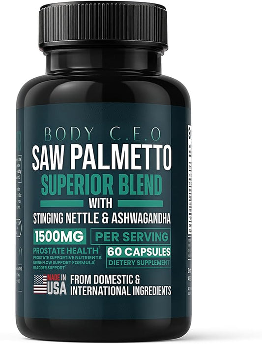 Prostate Superior Saw Palmetto for Men, Stinging Nettle, Ashwagandha, Lycopene, Bladder & Urinary Relief, Prostate Supplement, 60 Capsules 30-Day Supply