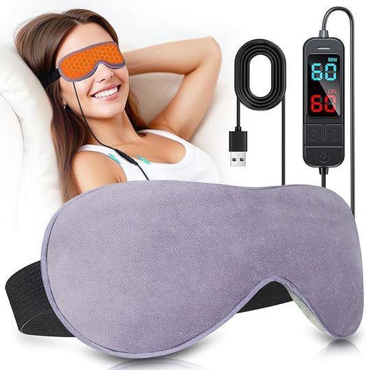 Heated Eye Mask for Dry Eyes, Stye & Migraines Relief - USB Electric Warm Compress with 20 Temp/Time Settings, Washable Flaxseed Cover for MGD, Blepharitis & Eye Strain