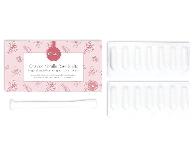 Femallay Organic Vaginal Moisturizing Suppository Melts - 100% Natural Suppositories for Vaginal Odor and Dryness Relief, Ultra-Hydrating Fast-Acting Comfort (Vanilla Rose)