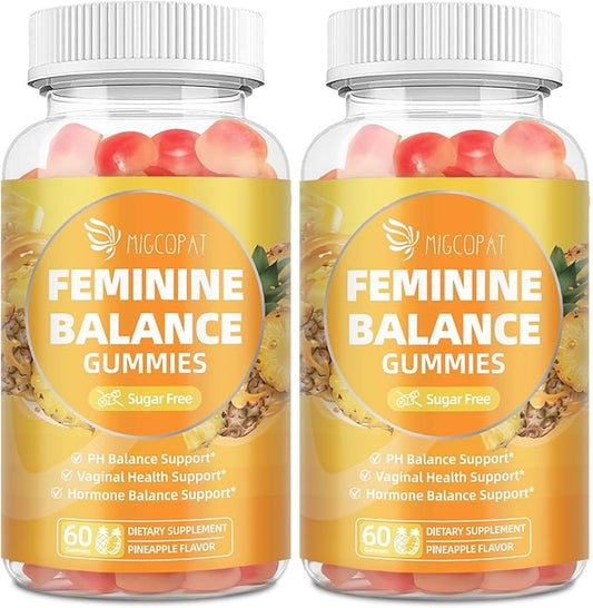 Premium Feminine Balance Gummies – 2 Pack, Probiotic + Enzyme Blend for Digestive, Hormone & PH Balance, Pineapple Flavor, 120 Gummies